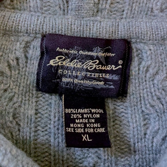 Eddie Bauer Women’s XL Blue Lamb's Wool Hooded Long Sleeve Cable knit Cardigan - Picture 3 of 12